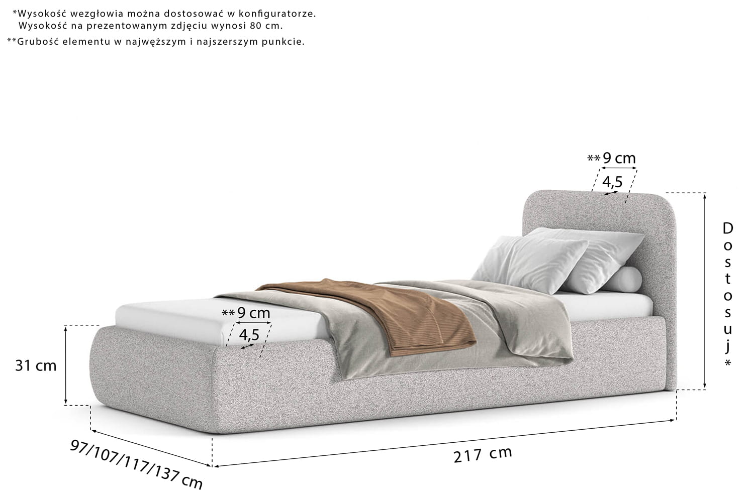 Pebble Soft Single Upholstered Bed