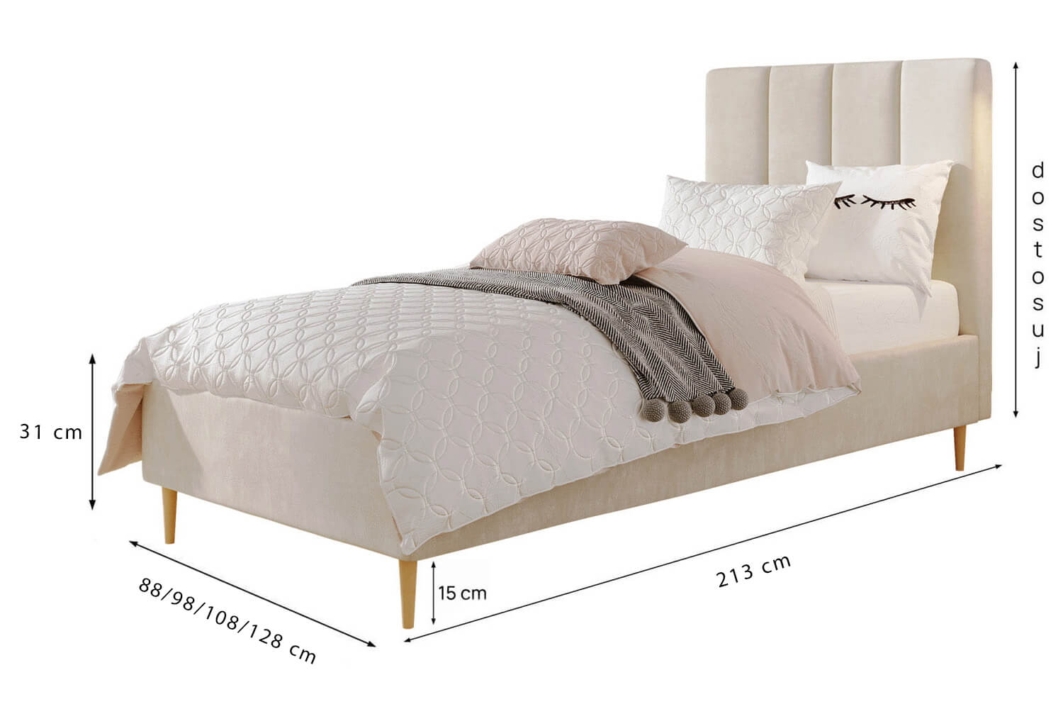 Velvet Stripes Single Upholstered Bed