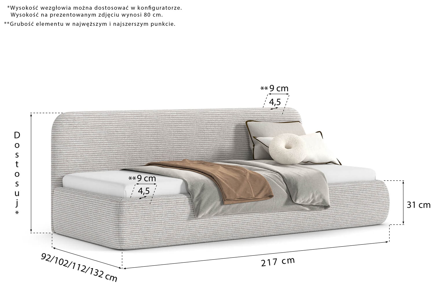 Cord Lounge Single Upholstered Bed