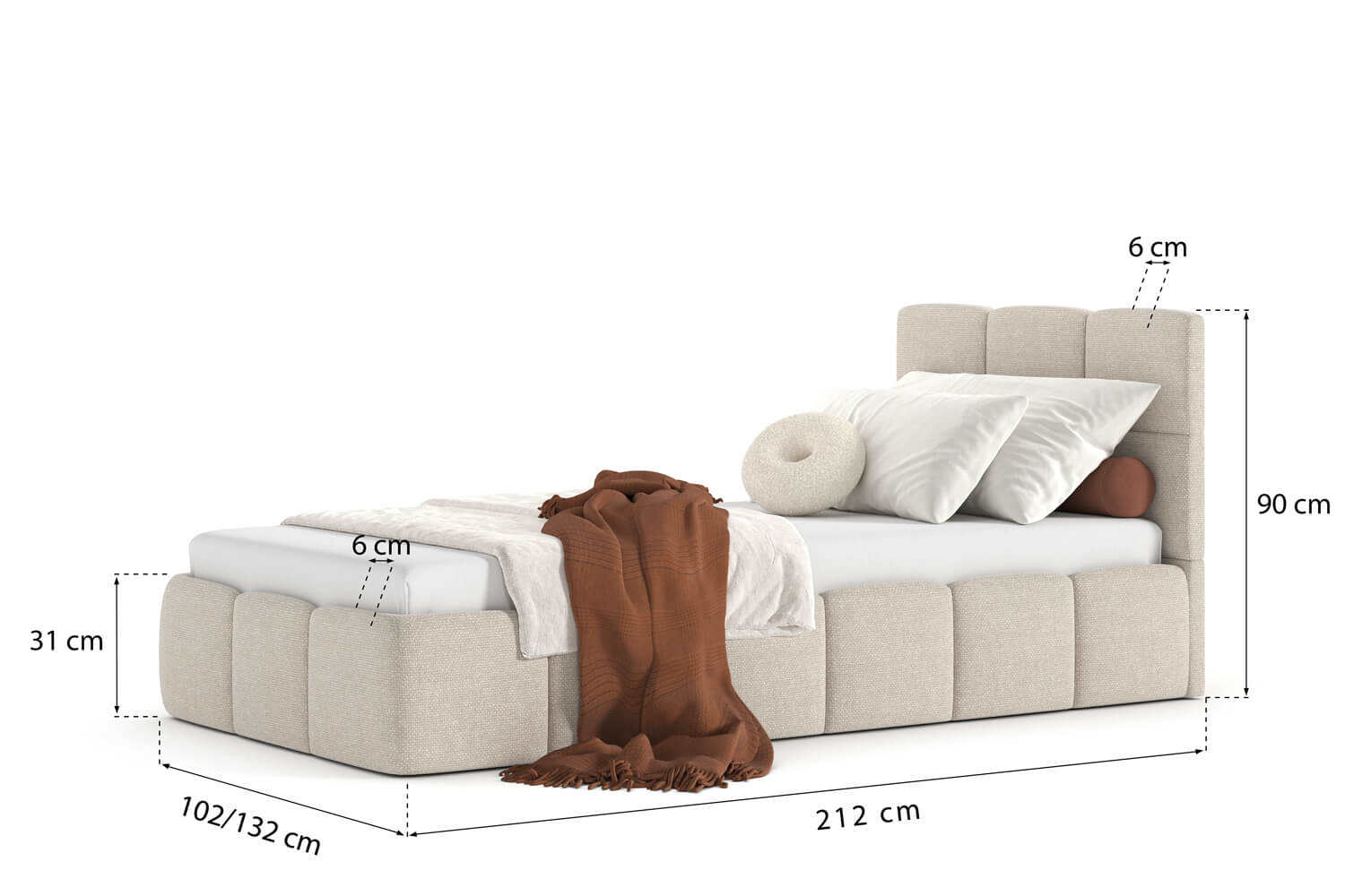 Cube Block Single Upholstered Bed